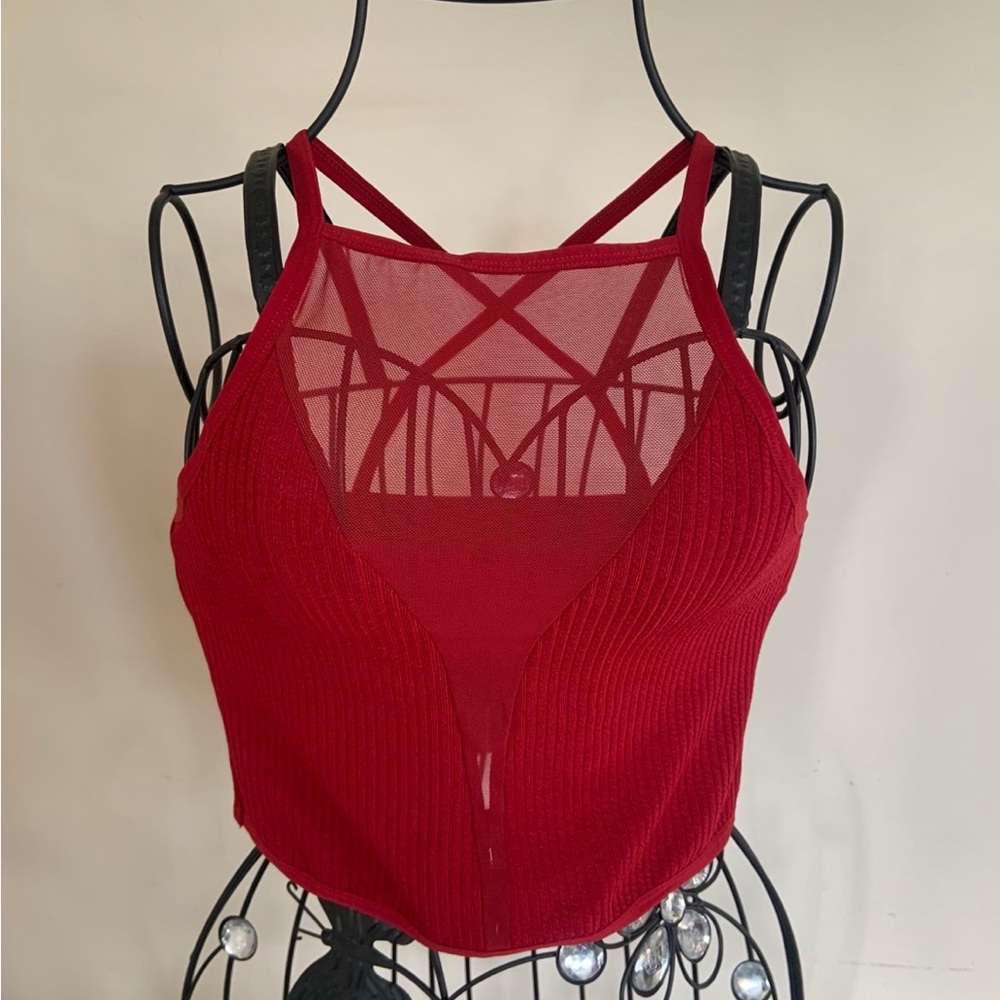 Red Strappy Mesh Crop Top
